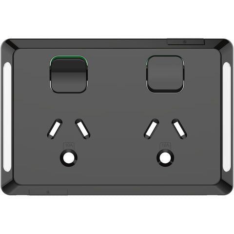Clipsal Pro Series Twin Power Point Skin Horizontal Mount Round Earth 250V Black - P3025LC-BK - ARCK Electrical Wholesale Supplies