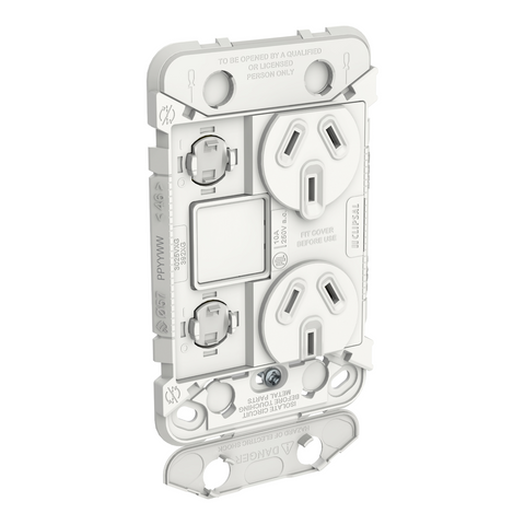 Clipsal Iconic Double Switch Power Point Grid with 1 extra switch - 3025VXUAG - ARCK Electrical Wholesale Supplies