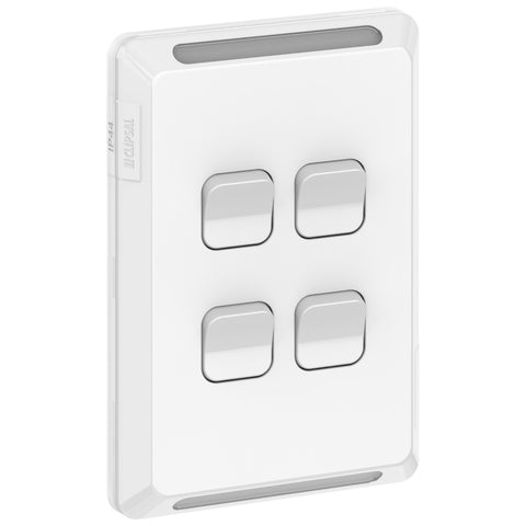 Clipsal Pro Series Switch Vertical 4 Gang 1/2 Way 20A /16AX 230/240V Extra Vivid White - P3044V44-XW - ARCK Electrical Wholesale Supplies