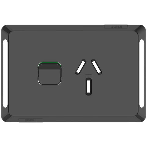 Clipsal Pro Series Single Power Point Skin Horizontal Mount 250V 20A Black - P3015-20C-BK - ARCK Electrical Wholesale Supplies