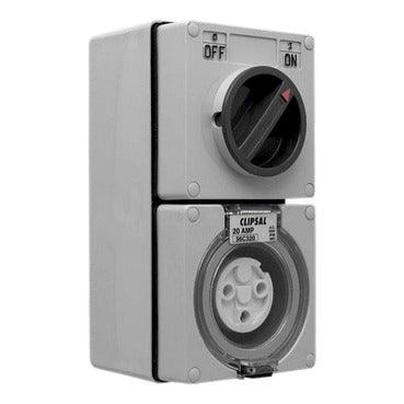 Clipsal 56 Series Round 3 Pin 20A Switched Socket Grey - 56C320-GY