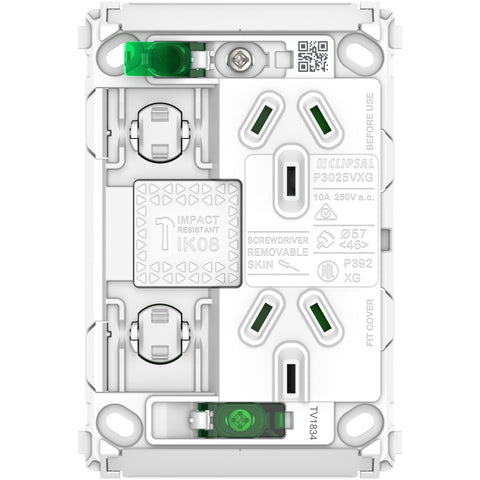 Clipsal Pro Series Twin Power Point Grid Vertical Mount 250V 10A - P3025VG - ARCK Electrical Wholesale Supplies