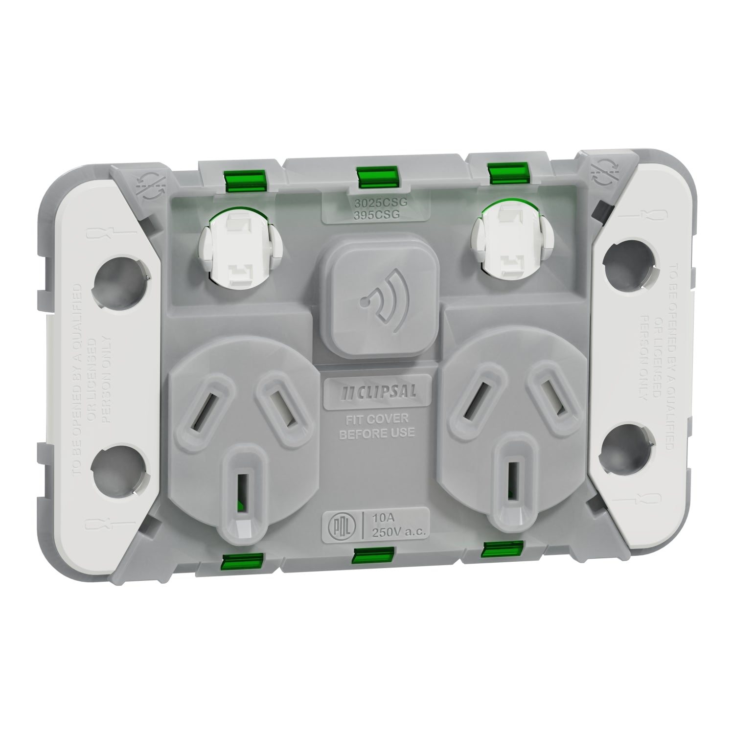 Clipsal Wiser Connected Smart Socket Wiser Grid Horizontal Twin 10A 250V - 3025CSG - ARCK Electrical Wholesale Supplies