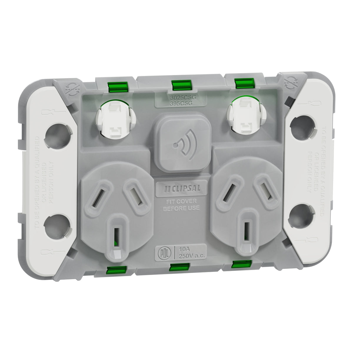 Clipsal Wiser Connected Smart Socket Wiser Grid Horizontal Twin 10A 250V - 3025CSG - ARCK Electrical Wholesale Supplies
