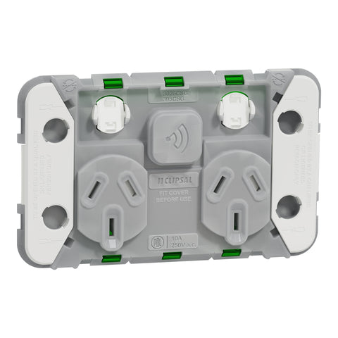 Clipsal Wiser Connected Smart Socket Wiser Grid Horizontal Twin 10A 250V - 3025CSG - ARCK Electrical Wholesale Supplies