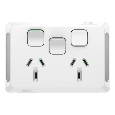 Clipsal Pro Series Twin Power Point Horizontal Mount 1Ex20A 10A Extra Vivid White - P3025XA-XW - ARCK Electrical Wholesale Supplies