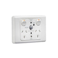 Clipsal 2000 Series RCD Protected Twin Switch Socket Outlet 250V, 10A, 2 Pole, 30mA RCD - 2025RCD30-WE
