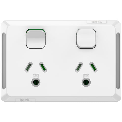Clipsal Pro Series Twin Power Point Horizontal Mount Round Earth 250V Extra Vivid White - P3025L-XW - ARCK Electrical Wholesale Supplies