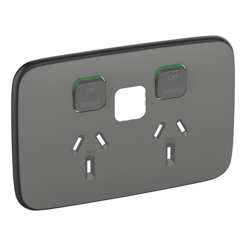 Clipsal Iconic Essence Essence Skin Connected Socket Wiser Horizontal Twin Ash Grey - E3025CSC-AG - ARCK Electrical Wholesale Supplies