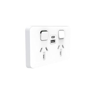 Clipsal Iconic Double Powerpoint 10A with USB A+C Type - 3025USBAC-VW