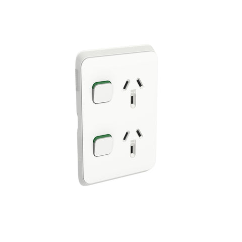 Clipsal Iconic Double Power Point Skin Vertical Mount 250V 10A Vivid White - 3025VC-VW - ARCK Electrical Wholesale Supplies