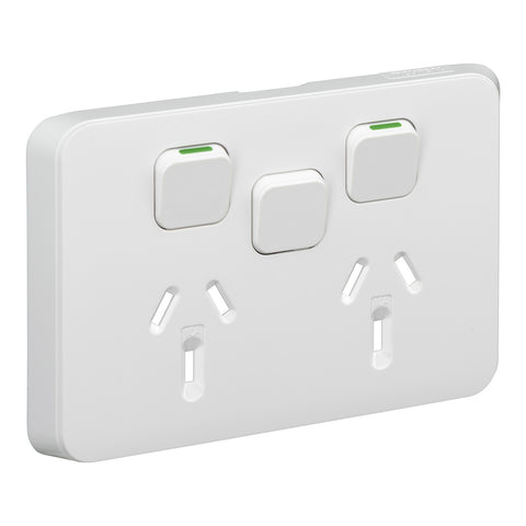 Clipsal Iconic Double Powerpoint 10A + Extra Switch Skin Extra Vivid White - 3025XC-XW - ARCK Electrical Wholesale Supplies