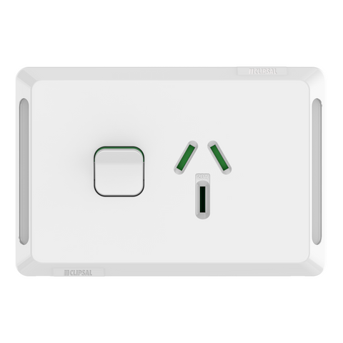 Clipsal Pro Series Single Power Point Horizontal Mount 250V 20A Extra Vivid White - P3015-20-XW - ARCK Electrical Wholesale Supplies