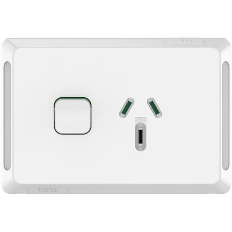 Clipsal Pro Series Single Power Point Horizontal Mount 250V 15A Extra Vivid White - P3015-15-XW - ARCK Electrical Wholesale Supplies