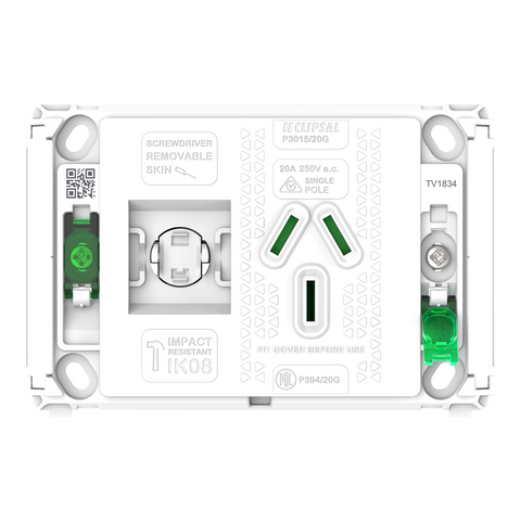Clipsal Pro Series Single Power Point Grid Horizontal Mount 250V 20A - P3015-20G - ARCK Electrical Wholesale Supplies
