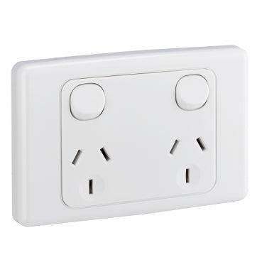 Clipsal 10Amp Double Pole, Double Powerpoint White, 2000 Series - 2025D-WE