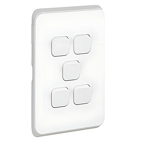 Clipsal Iconic 5 Gang Switch Skin Extra Vivid White - 3045C-XW - ARCK Electrical Wholesale Supplies