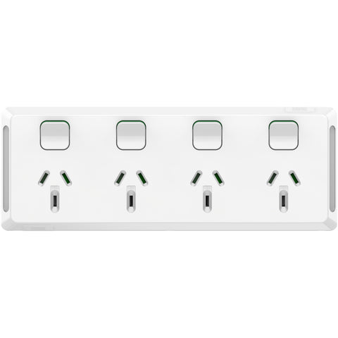 Clipsal Pro Series Quad Power Point Horizontal Mount 250V 10A Extra Vivid White - P3015-4-XW - ARCK Electrical Wholesale Supplies