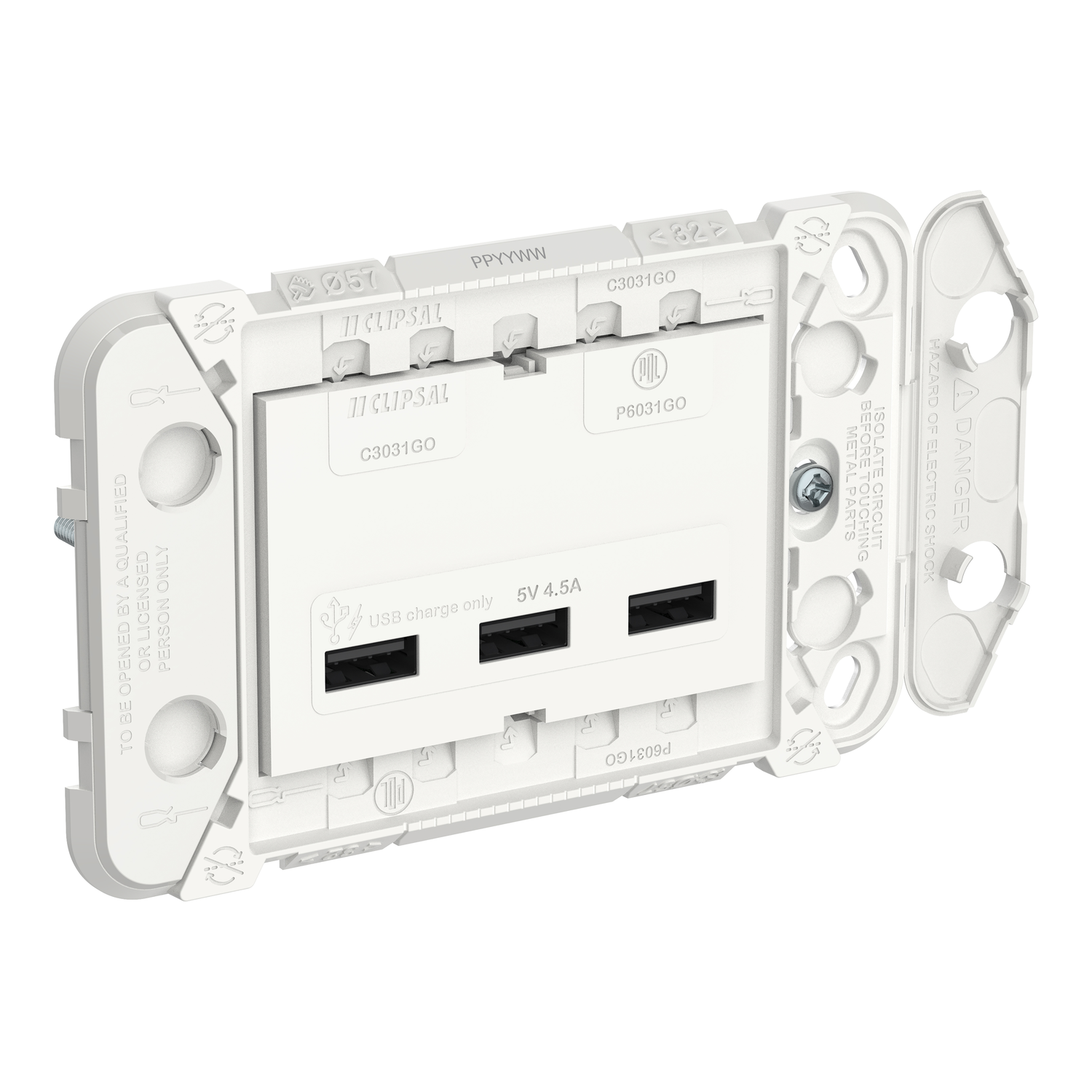Clipsal Iconic USB Charger Grid and Module 3 Gang - 3043USBG - ARCK Electrical Wholesale Supplies