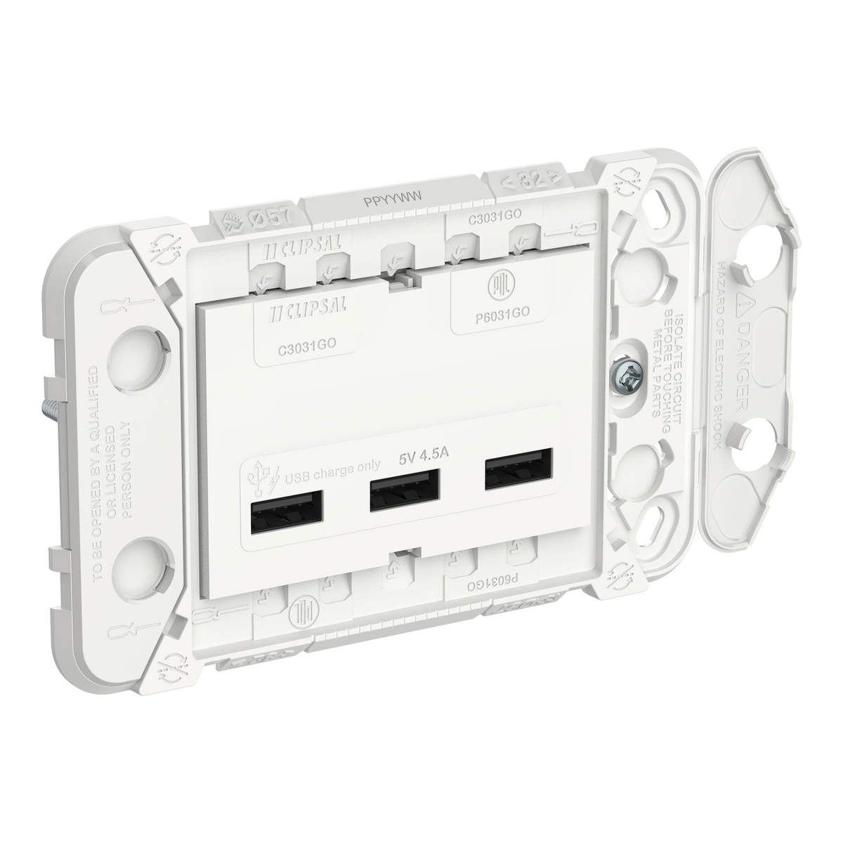 Clipsal Iconic USB Charger Grid and Module 3 Gang - 3043USBG - ARCK Electrical Wholesale Supplies
