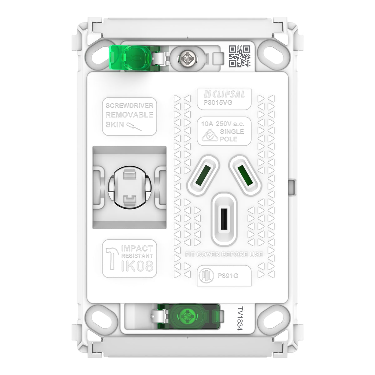 Clipsal Pro Series Single Power Point Grid Vertical Mount 250V 10A - P3015VG - ARCK Electrical Wholesale Supplies