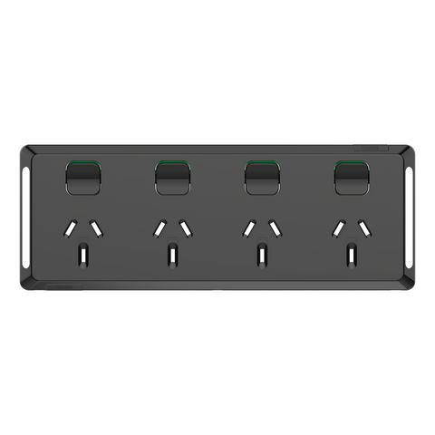 Clipsal Pro Series Quad Power Point Skin Horizontal Mount 250V 10A Black - P3015-4C-BK - ARCK Electrical Wholesale Supplies