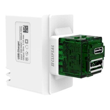 Clipsal Iconic Dual USB A & C 3.1A Charging Mechanism Vivid White - 40E2USBACM-VW