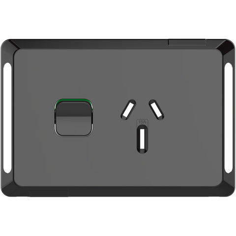 Clipsal Pro Series Single Power Point Skin Horizontal Mount 250V 15A Black - P3015-15C-BK - ARCK Electrical Wholesale Supplies