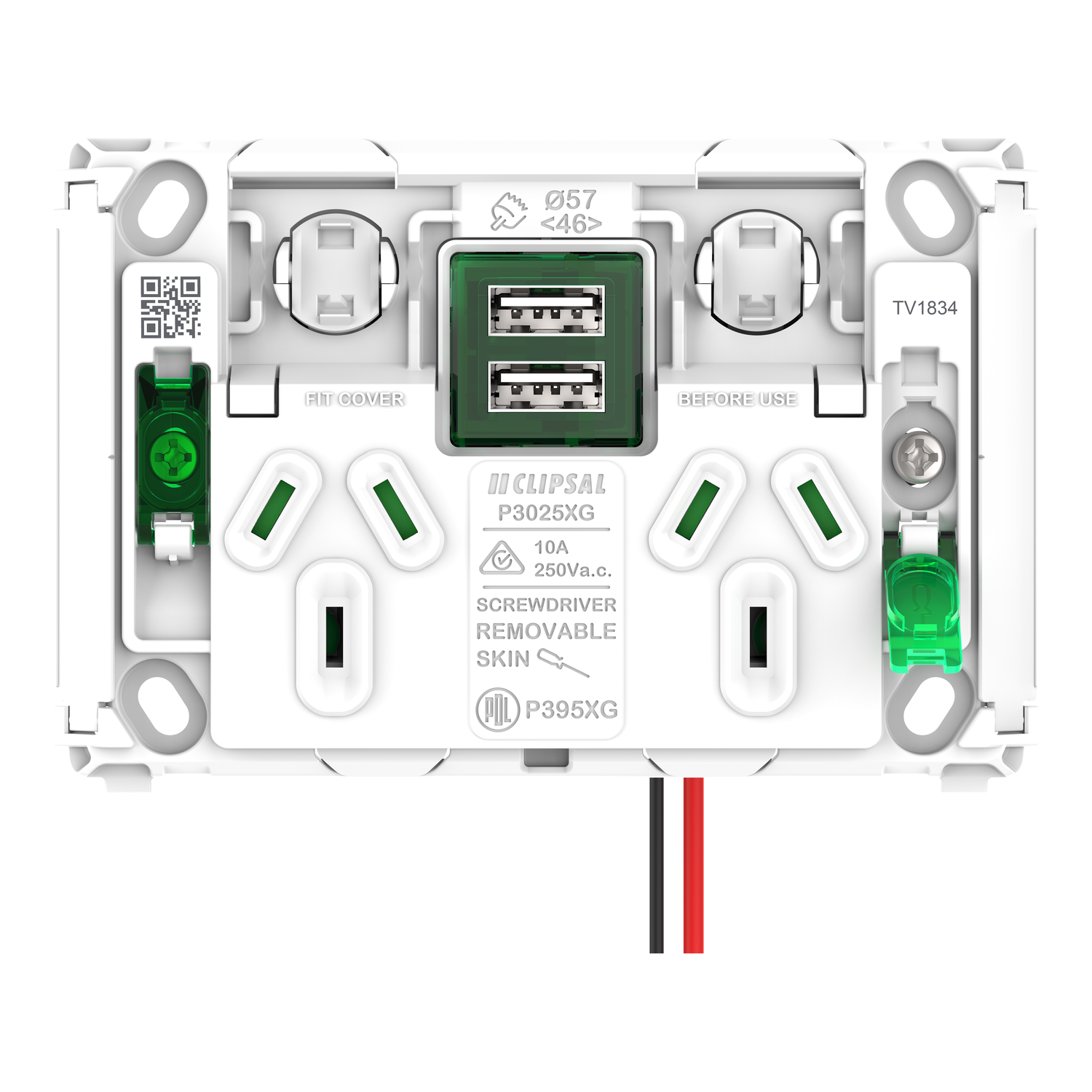 Clipsal Pro Series Twin Power Point Grid Horizontal Mount 1Ex2USBCHRG - P3025USB2G - ARCK Electrical Wholesale Supplies