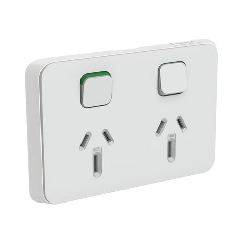 Clipsal Iconic Double Power Point Skin Horizontal Mount 15A 250V Cool Grey - 3025/15C-CY - ARCK Electrical Wholesale Supplies