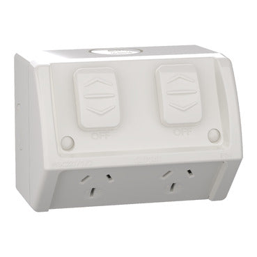 Clipsal Double Weatherproof Powerpoint GPO 15Amp 250V Resistant Grey - WSC227/2/15-RG