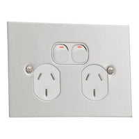 Clipsal Metal Plate Series Twin Switch Socket Outlet 250V, 10A, BSL Style - BSL25A-WE