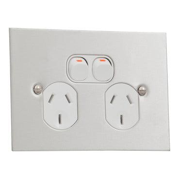Clipsal Metal Plate Series Twin Switch Socket Outlet 250V, 10A, BSL Style - BSL25A-WE
