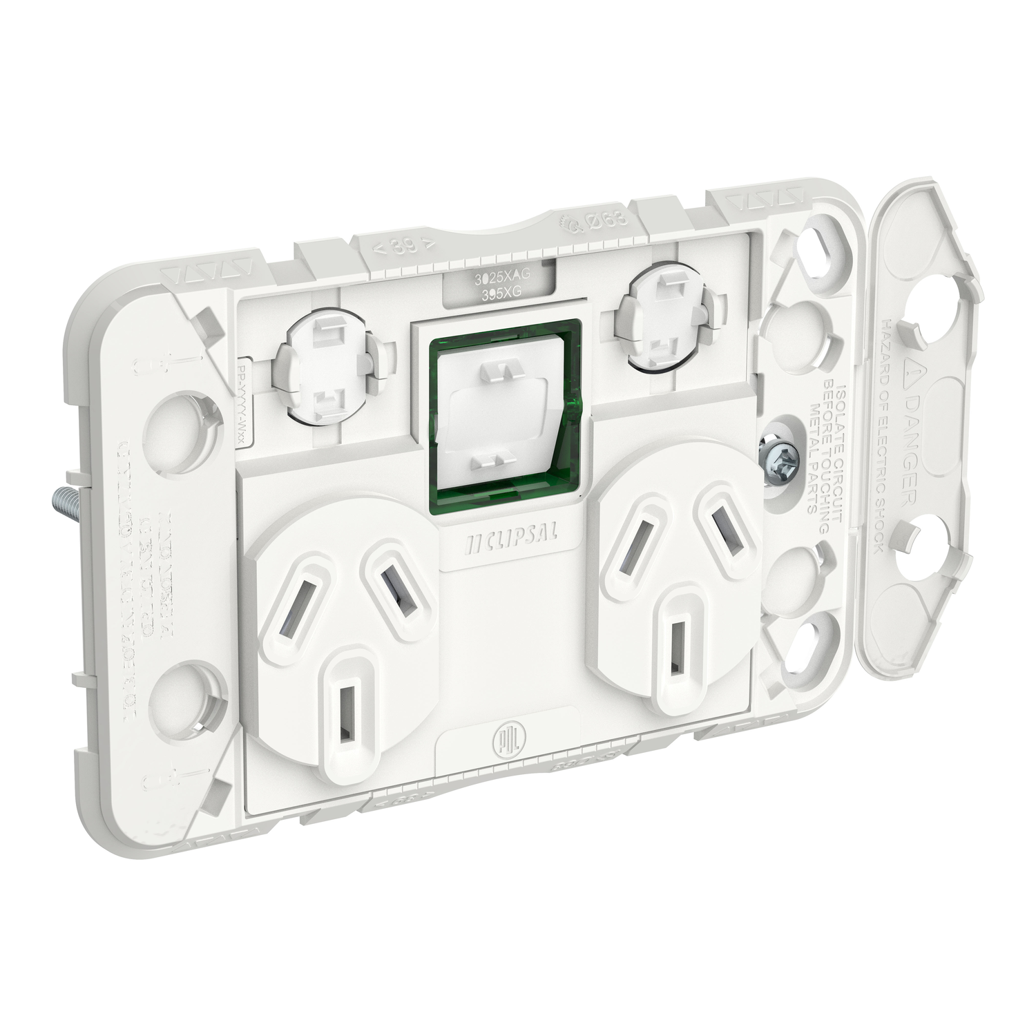 Clipsal Iconic Double Switch Power Point Grid with 1 extra switch - 3025XAG - ARCK Electrical Wholesale Supplies