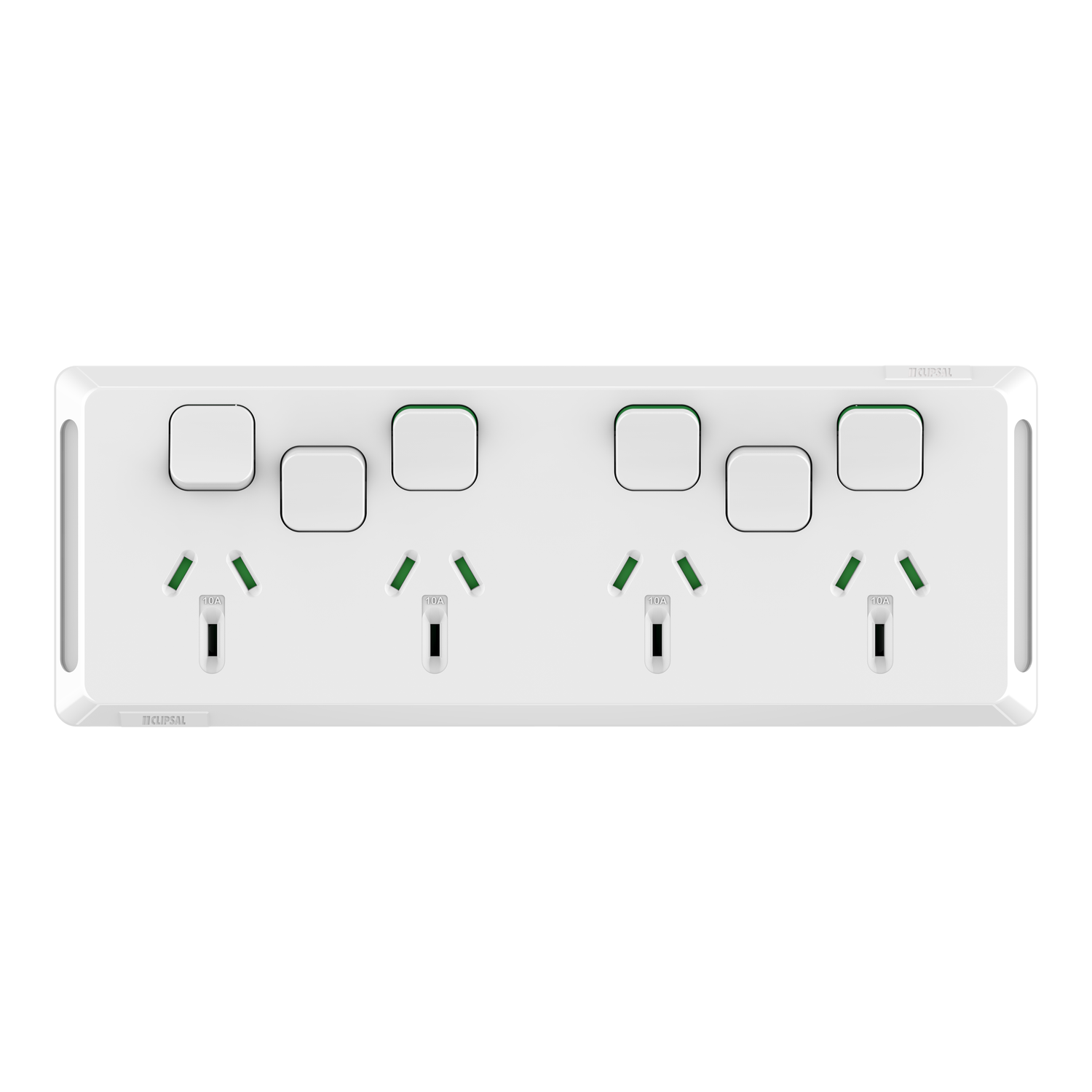 Clipsal Pro Series Quad Power Point with 2 extra switches Horizontal Extra Vivid White - P3015-4XXUA-XW - ARCK Electrical Wholesale Supplies