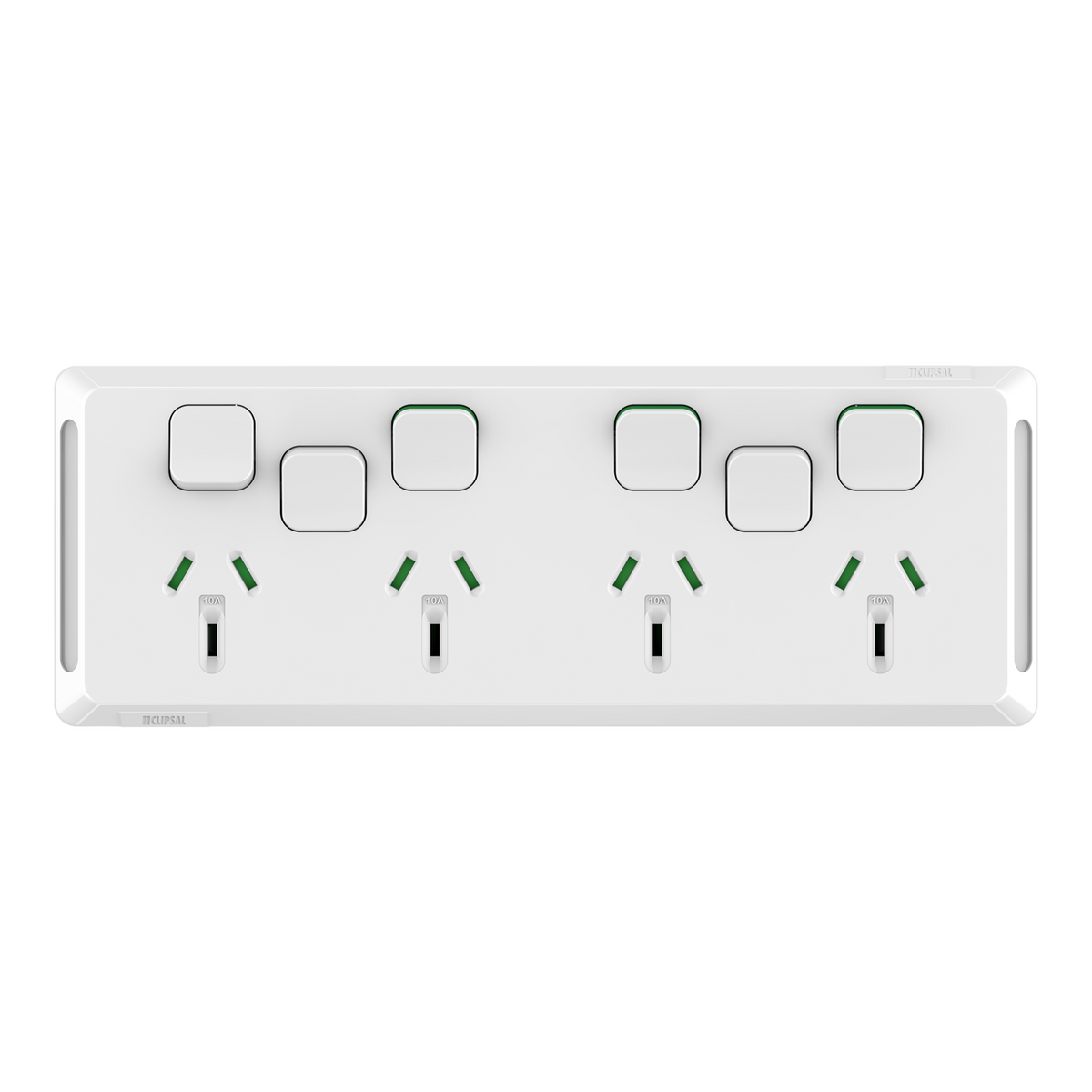 Clipsal Pro Series Quad Power Point with 2 extra switches Horizontal Extra Vivid White - P3015-4XXUA-XW - ARCK Electrical Wholesale Supplies