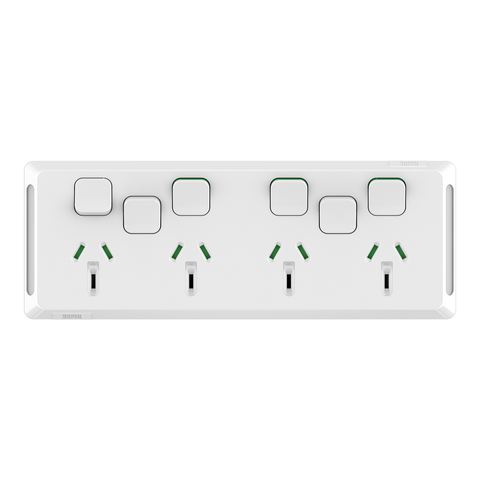 Clipsal Pro Series Quad Power Point with 2 extra switches Horizontal Extra Vivid White - P3015-4XXUA-XW - ARCK Electrical Wholesale Supplies