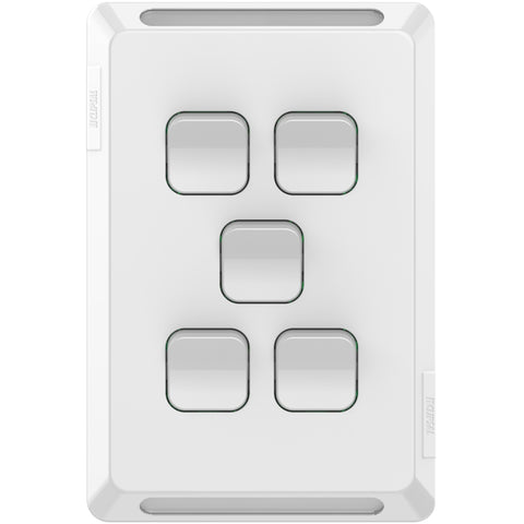 Clipsal Pro Series Flush Switch Vertical Mount 5 Gang 1-Way/2-Way Extra Vivid White - P3045VA-XW - ARCK Electrical Wholesale Supplies