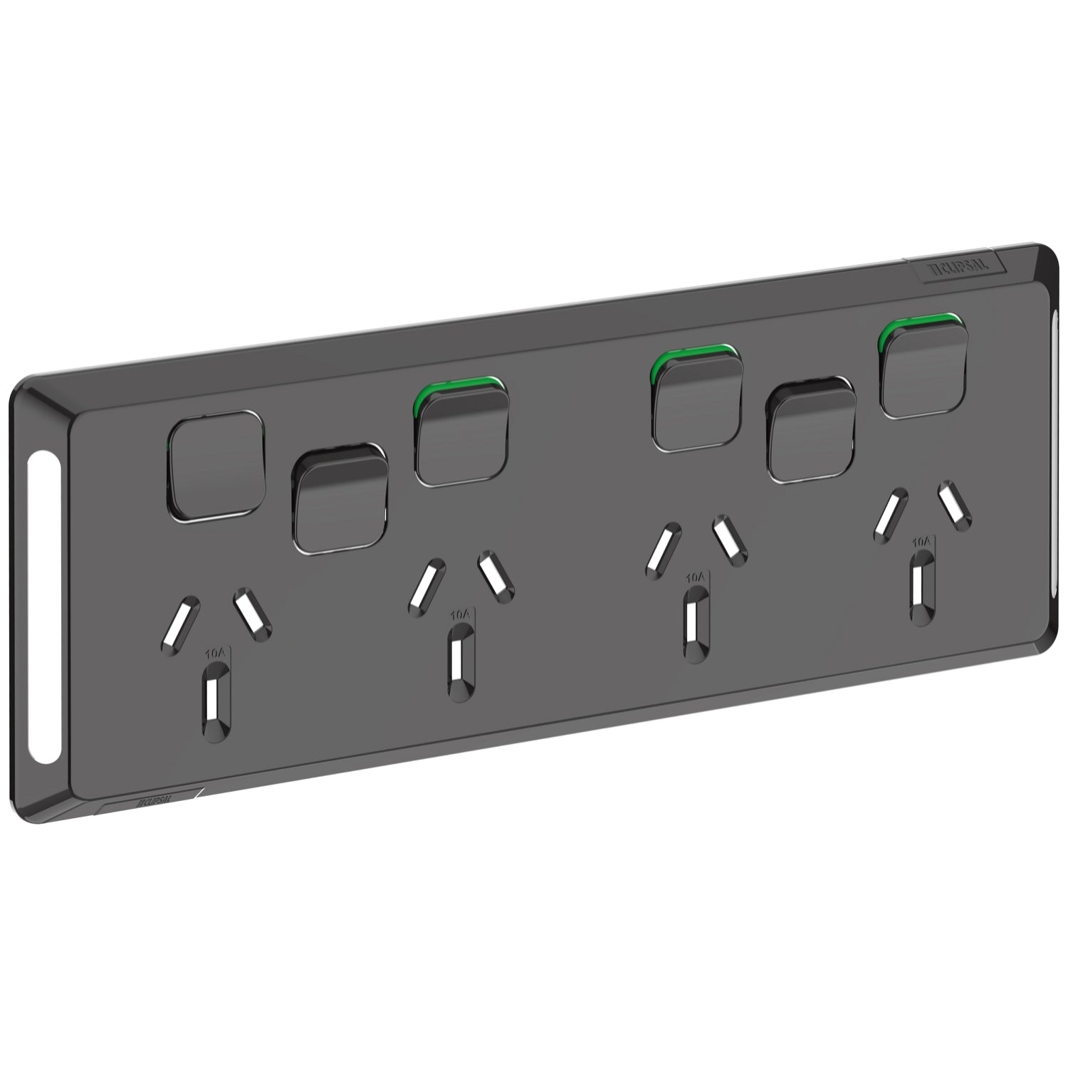 Clipsal Pro Series Quad Power Point Skin with 2 extra switches Horizontal Black - P3015-4XXC-BK - ARCK Electrical Wholesale Supplies