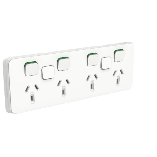 Clipsal 10 Amp ICONIC Quad Internal Powerpoint With Shutter & Two Extra Switches Vivid White  - 3015/4XXUA-VW - ARCK Electrical Wholesale Supplies
