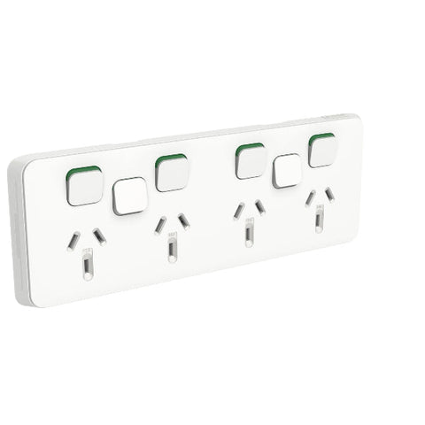 Clipsal 10 Amp ICONIC Quad Internal Powerpoint With Shutter & Two Extra Switches Vivid White  - 3015/4XXUA-VW - ARCK Electrical Wholesale Supplies