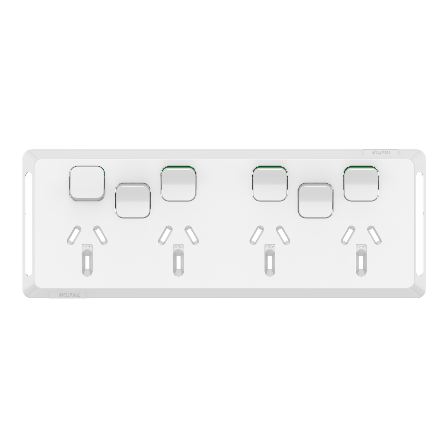 Clipsal Pro Series Quad Power Point Skin with 2 extra switches Horizontal Extra Vivid White - P3015-4XXC-XW - ARCK Electrical Wholesale Supplies