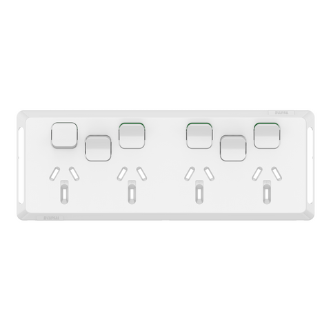 Clipsal Pro Series Quad Power Point Skin with 2 extra switches Horizontal Extra Vivid White - P3015-4XXC-XW - ARCK Electrical Wholesale Supplies