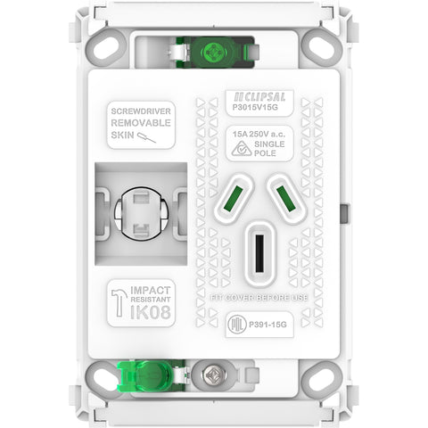 Clipsal Pro Series Single Power Point Grid Vertical Mount 250V 15A - P3015V15G - ARCK Electrical Wholesale Supplies