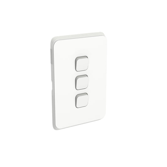 Clipsal 3 Gang ICONIC Vertical Internal Rocker Switch Cover Plate Vivid White    3043C-VW - ARCK Electrical Wholesale Supplies
