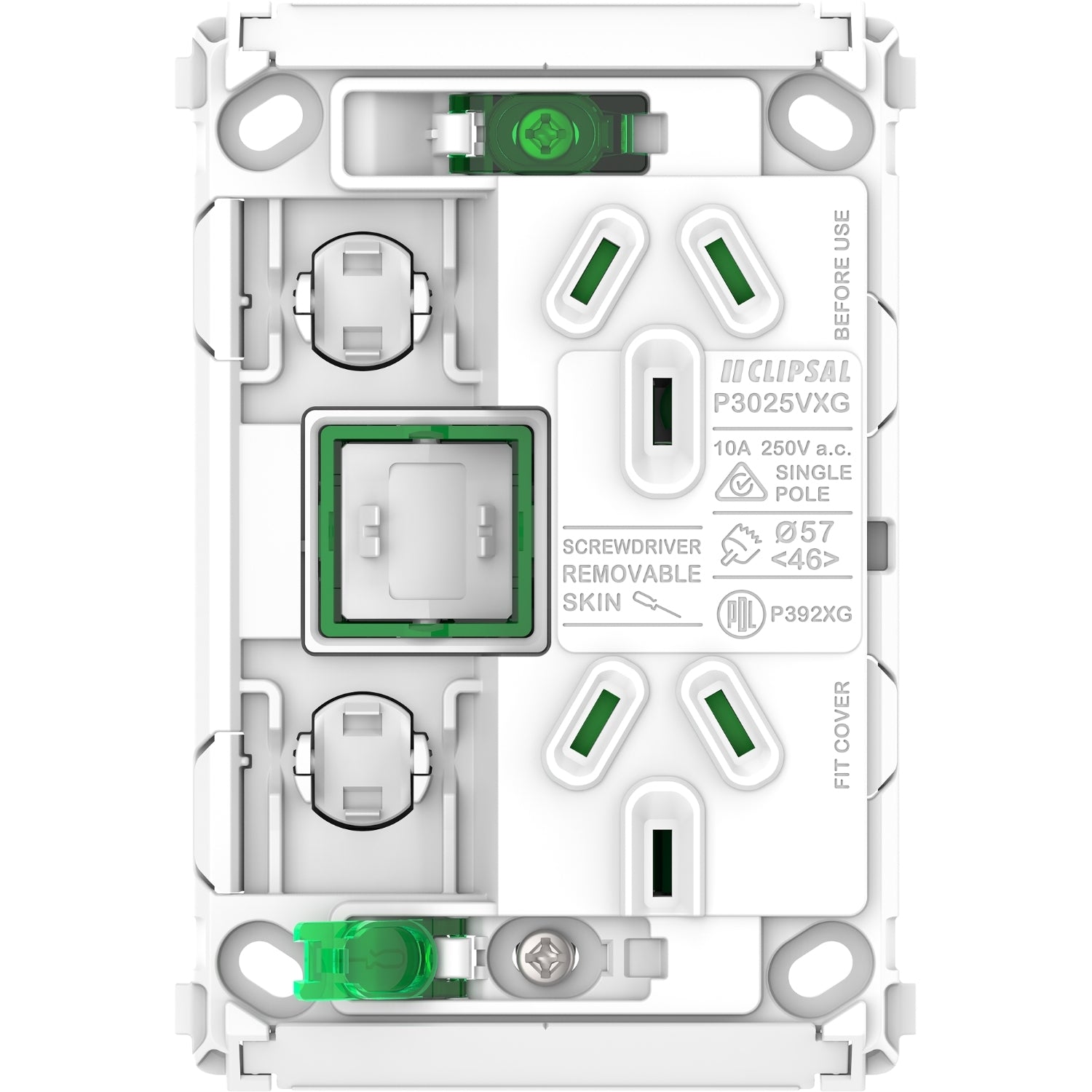 Clipsal Pro Series Twin Power Point Grid Vertical Mount 1Ex20A 10A - P3025VXAG - ARCK Electrical Wholesale Supplies