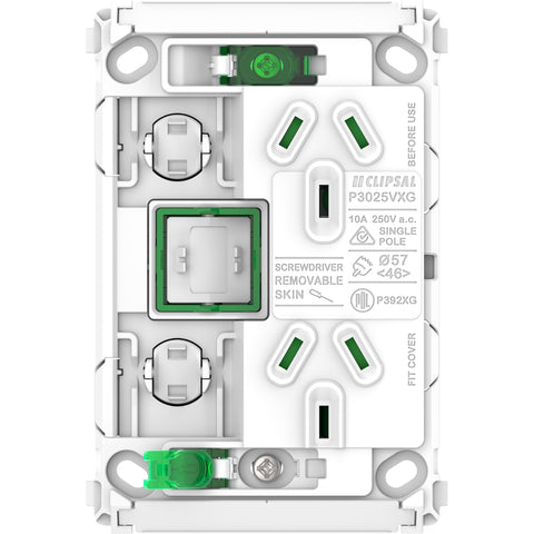 Clipsal Pro Series Twin Power Point Grid Vertical Mount 1Ex20A 10A - P3025VXAG - ARCK Electrical Wholesale Supplies