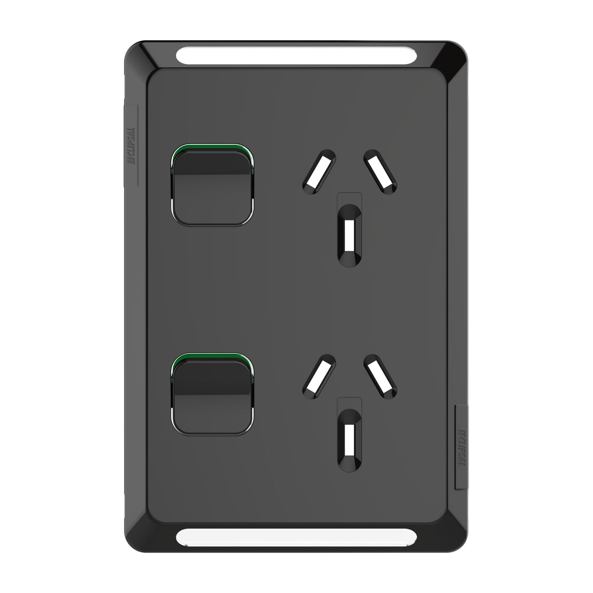 Clipsal Pro Series Twin Power Point Skin Vertical Mount 250V 10A Black - P3025VC-BK - ARCK Electrical Wholesale Supplies