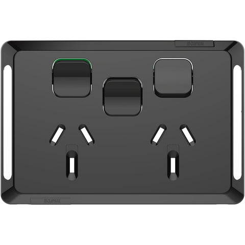 Clipsal Pro Series Twin Power Point Skin Horizontal Mount 1ExBlank 10A Black - P3025XC-BK - ARCK Electrical Wholesale Supplies