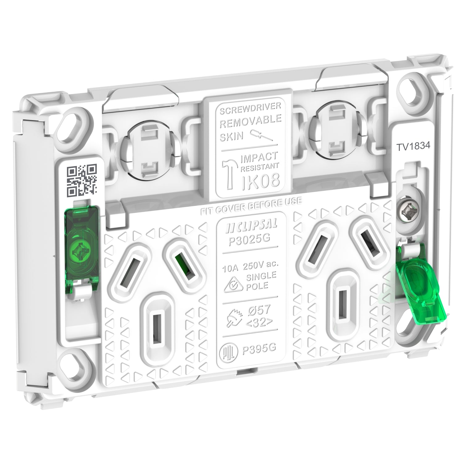 Clipsal Pro Series Twin Power Point Grid Horizontal Mount 250V 10A - P3025G - ARCK Electrical Wholesale Supplies